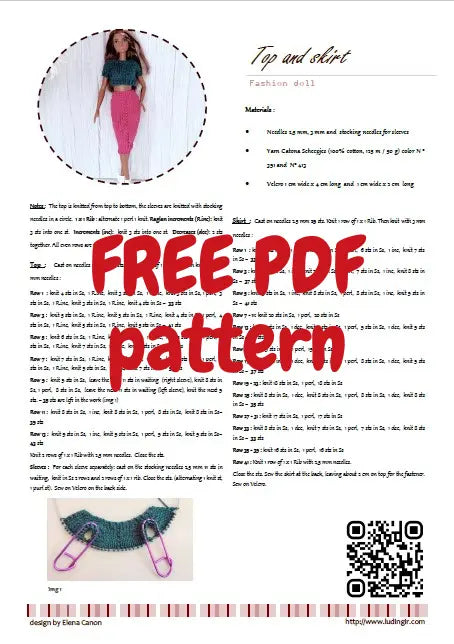 Patron de tricot GRATUIT pour poupées mannequins, Crop Top et jupe pour Barbie lu.dingir