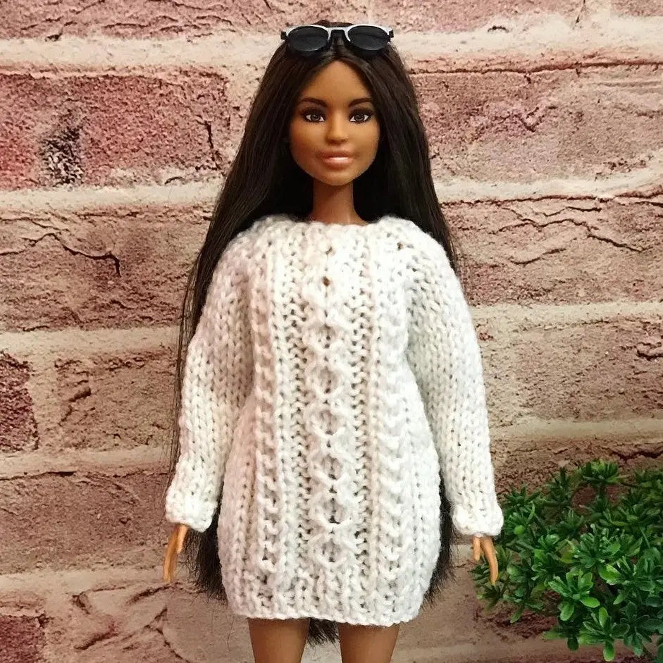 Patron de tricot pour poupées mannequins, Robe pull blanche pour Barbie lu.dingir
