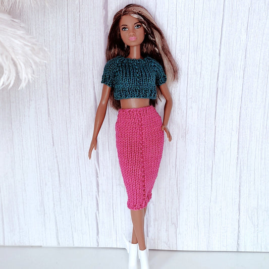 Modèle tricot poupée Barbie GRATUIT, Crop Top et jupe vêtements Barbie