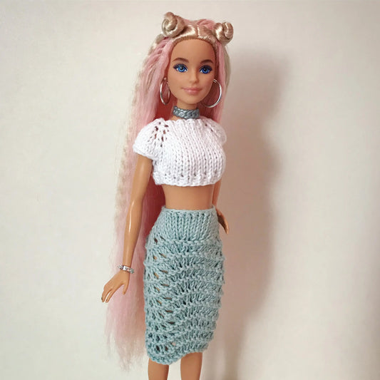 PDF patron de tricot pour poupées mannequins, Jupe et top pour Barbie lu.dingir