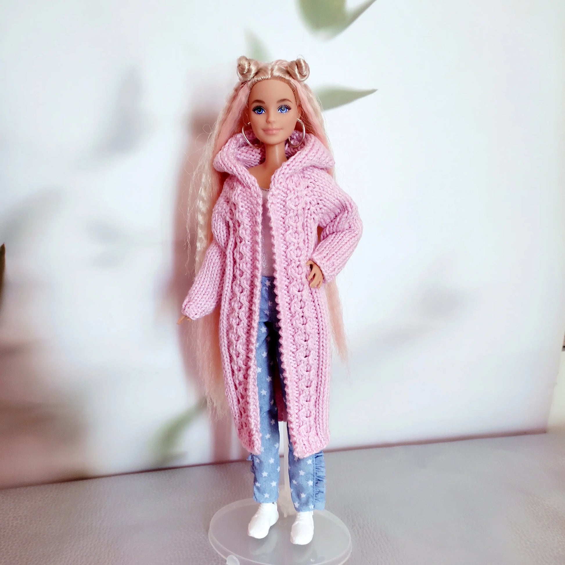 PDF patron de tricot pour poupées mannequins, Manteau rose pour Barbie lu.dingir