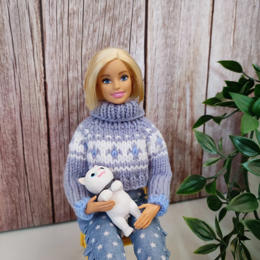 PDF patron de tricot pour poupées mannequins, Pull Lya pour Barbie lu.dingir