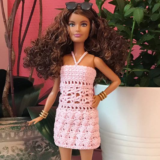 Patron de crochet pour poupées mannequins, Robe rose pour Barbie petite lu.dingir