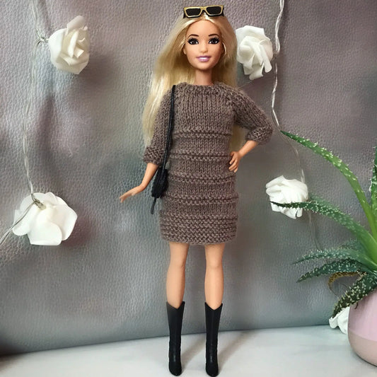 Patron de tricot PDF pour poupées mannequins, Robe couleur café pour Barbie Petite lu.dingir