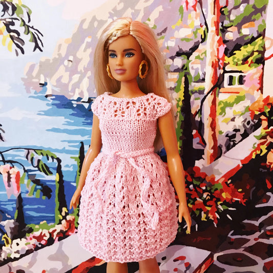 Patron de tricot pour poupées mannequins, Robe rose pour Barbie Curvy lu.dingir