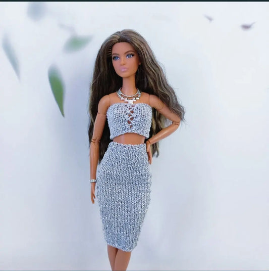 Patron de tricot pour poupées mannequins, Top et jupe argentés pour Barbie lu.dingir