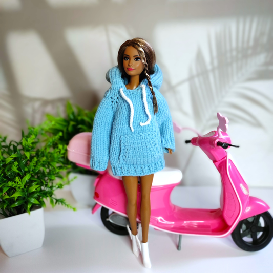 Modèle tricot poupée Barbie, Sweat à capuche oversize vêtements Barbie