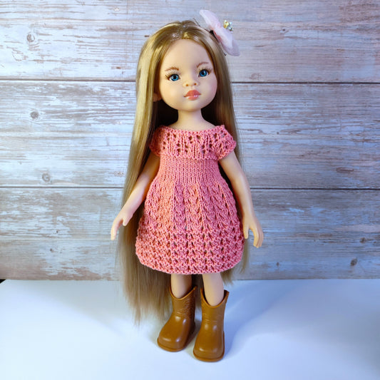 Rosewood Daydream dress for 32cm Paola Reina doll, PDF knitting pattern for fashion doll lu.dingir