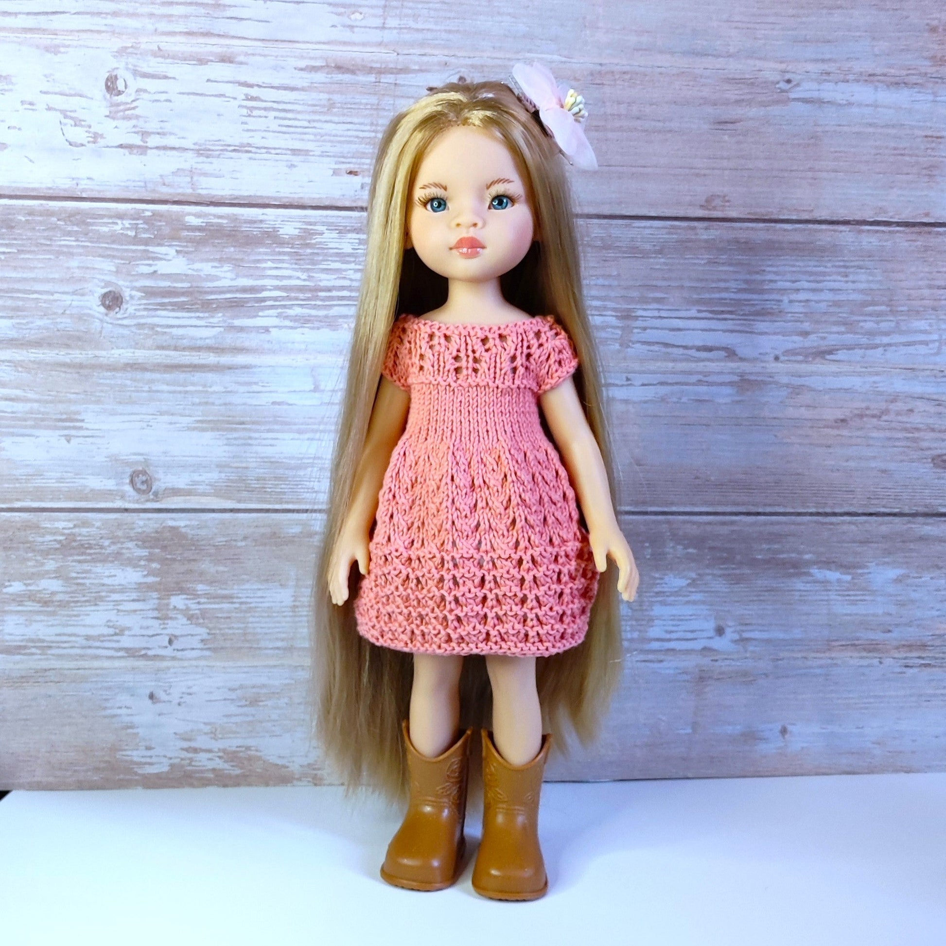 Rosewood Daydream dress for 32cm Paola Reina doll, PDF knitting pattern for fashion doll lu.dingir